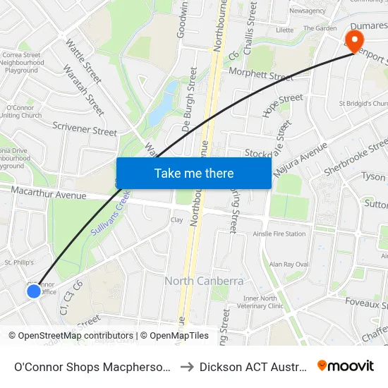 O'Connor Shops Macpherson St to Dickson ACT Australia map