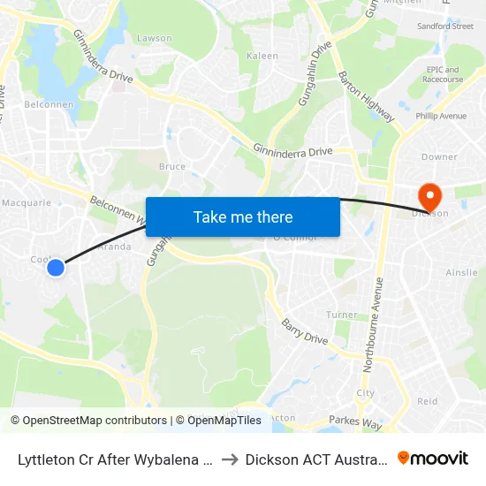 Lyttleton Cr After Wybalena Gr to Dickson ACT Australia map