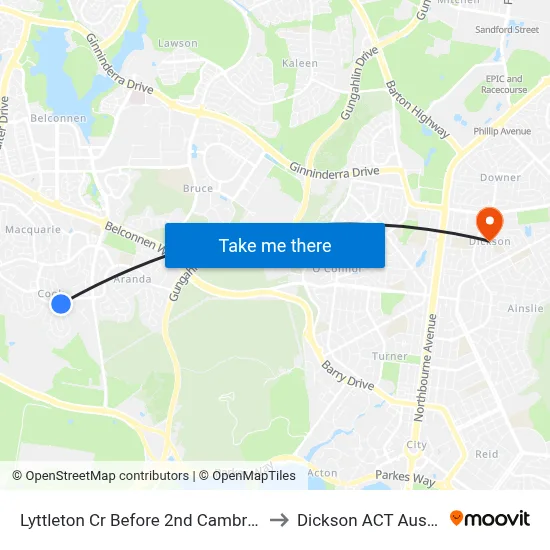 Lyttleton Cr Before 2nd Cambridge St to Dickson ACT Australia map