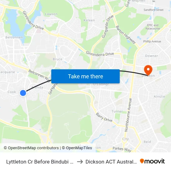 Lyttleton Cr Before Bindubi St to Dickson ACT Australia map