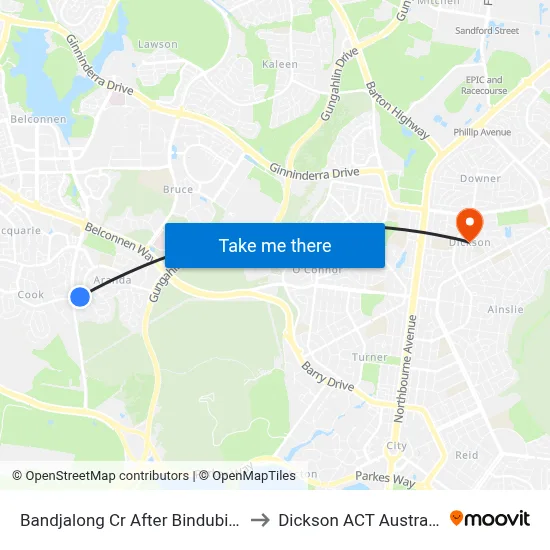 Bandjalong Cr After Bindubi St to Dickson ACT Australia map