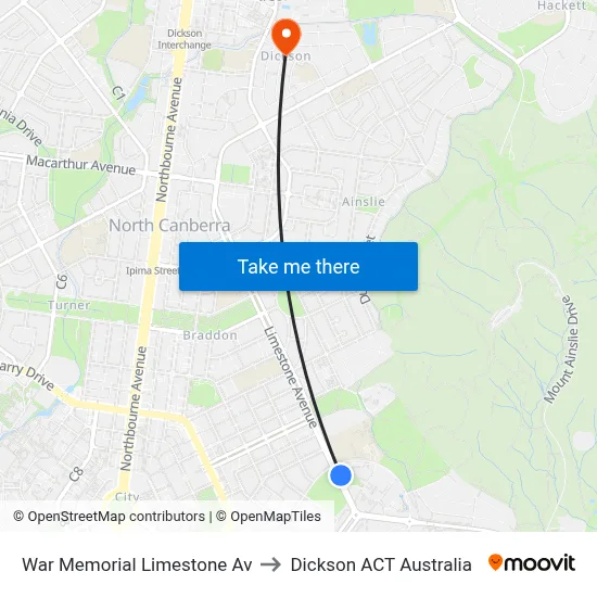 War Memorial Limestone Av to Dickson ACT Australia map
