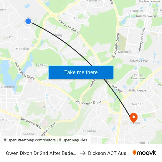 Owen Dixon Dr 2nd After Badenoch Cr to Dickson ACT Australia map