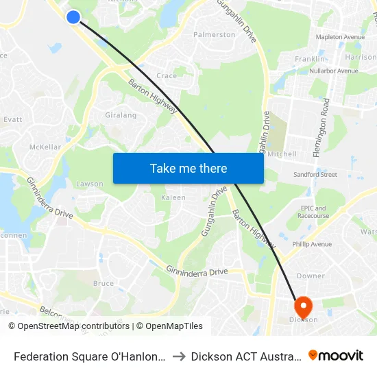 Federation Square O'Hanlon Pl to Dickson ACT Australia map