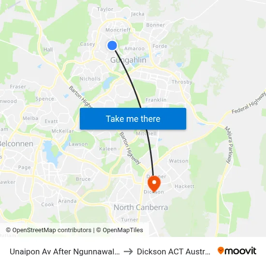 Unaipon Av After Ngunnawal Ps to Dickson ACT Australia map