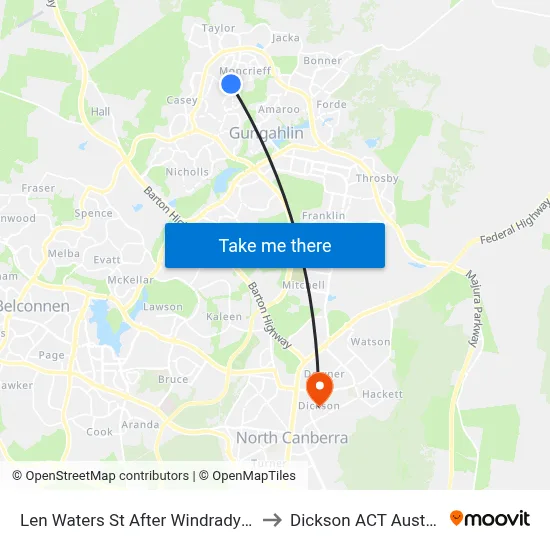 Len Waters St After Windradyne St to Dickson ACT Australia map