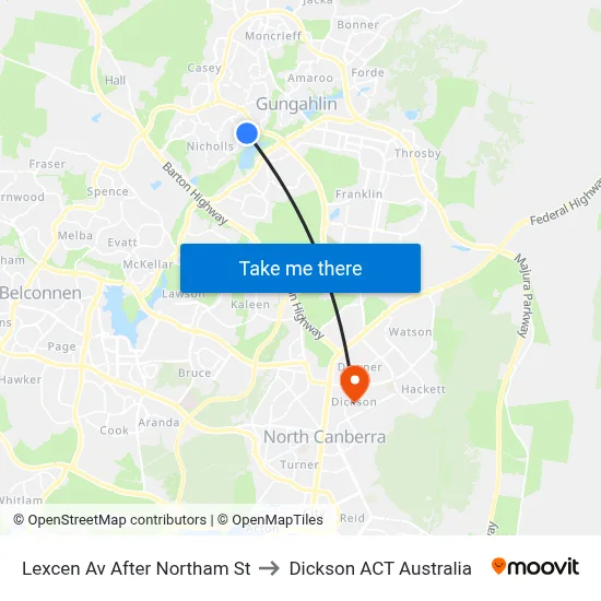Lexcen Av After Northam St to Dickson ACT Australia map