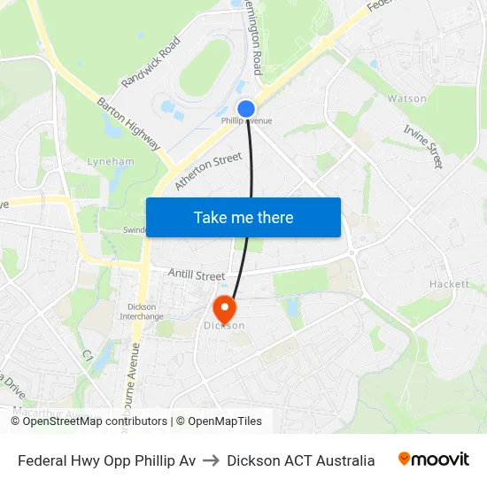 Federal Hwy Opp Phillip Av to Dickson ACT Australia map