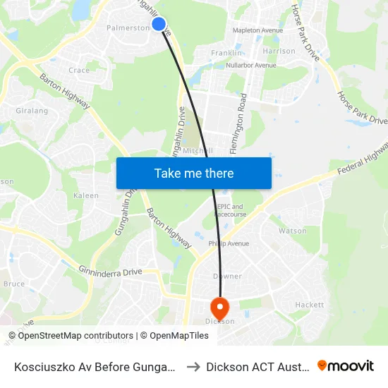 Kosciuszko Av Before Gungahlin Dr to Dickson ACT Australia map