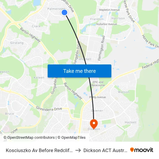 Kosciuszko Av Before Redcliffe St to Dickson ACT Australia map