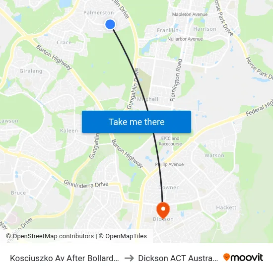 Kosciuszko Av After Bollard St to Dickson ACT Australia map