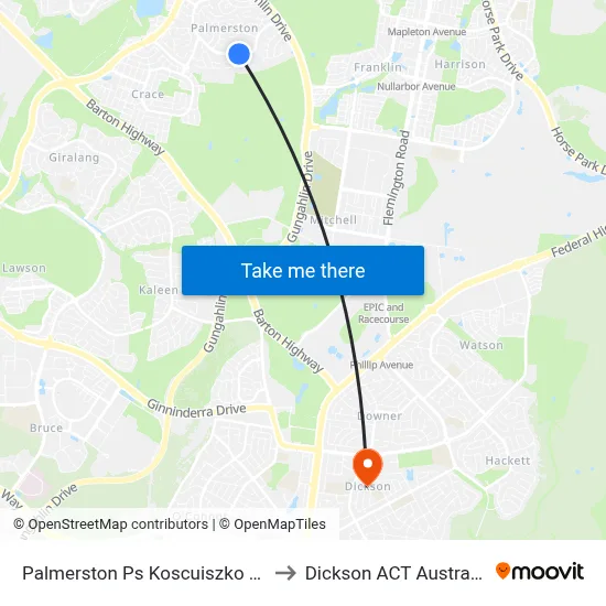 Palmerston Ps Koscuiszko Av to Dickson ACT Australia map