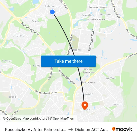 Koscuiszko Av After Palmerston Shops to Dickson ACT Australia map