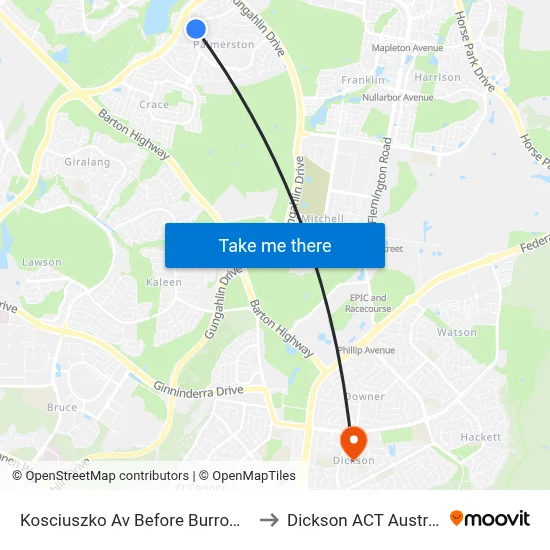 Kosciuszko Av Before Burrowa St to Dickson ACT Australia map