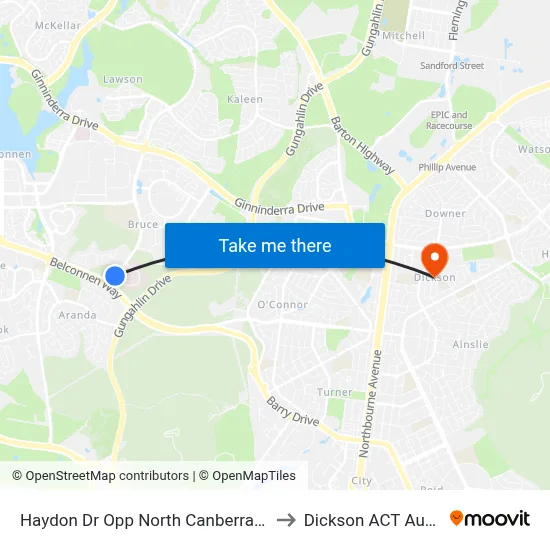 Haydon Dr Opp North Canberra Hospital to Dickson ACT Australia map