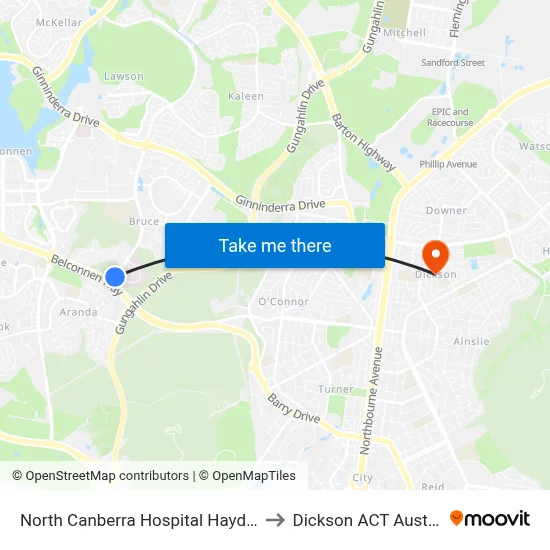 North Canberra Hospital Haydon Dr to Dickson ACT Australia map