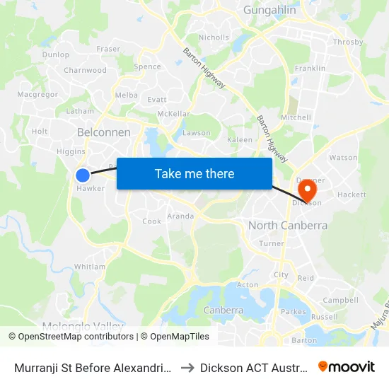 Murranji St Before Alexandria St to Dickson ACT Australia map