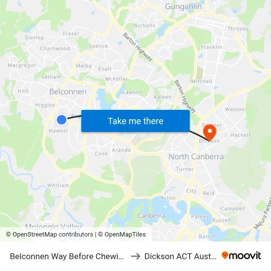 Belconnen Way Before Chewings St to Dickson ACT Australia map