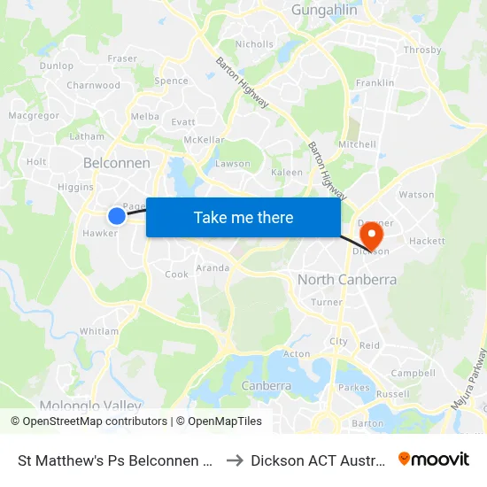 St Matthew's Ps Belconnen Way to Dickson ACT Australia map