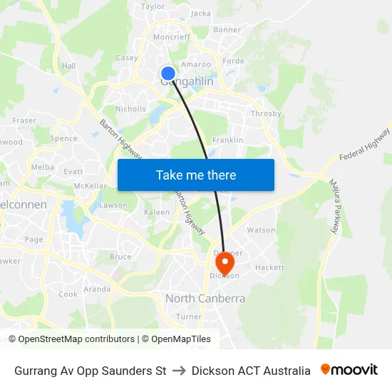 Gurrang Av Opp Saunders St to Dickson ACT Australia map