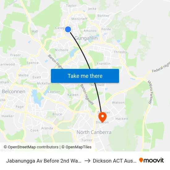 Jabanungga Av Before 2nd Warabin Cr to Dickson ACT Australia map