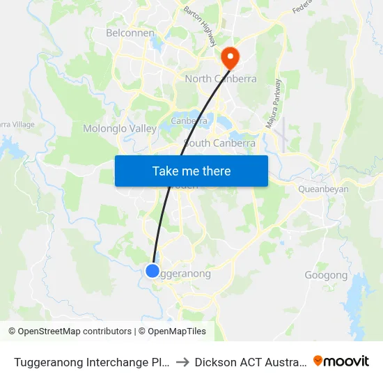 Tuggeranong Interchange Plt 5 to Dickson ACT Australia map