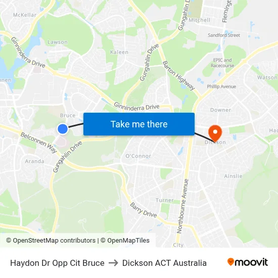 Haydon Dr Opp Cit Bruce to Dickson ACT Australia map