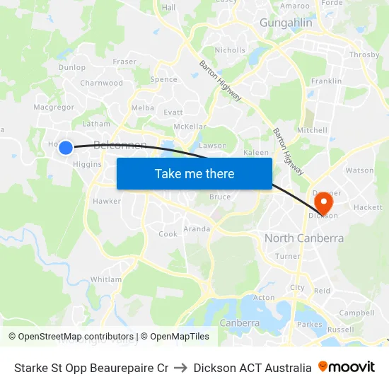 Starke St Opp Beaurepaire Cr to Dickson ACT Australia map