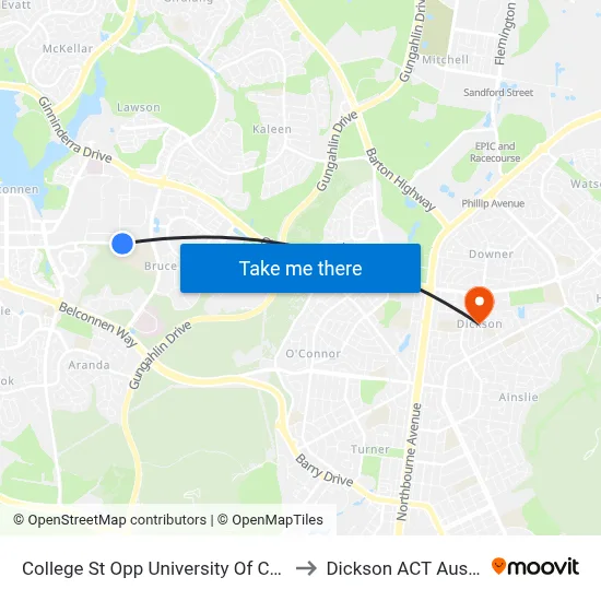 College St Opp University Of Canberra to Dickson ACT Australia map