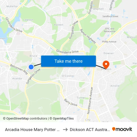Arcadia House Mary Potter Cct to Dickson ACT Australia map