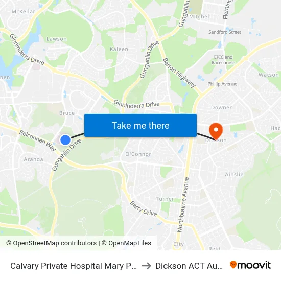 Calvary Private Hospital Mary Potter Cct to Dickson ACT Australia map