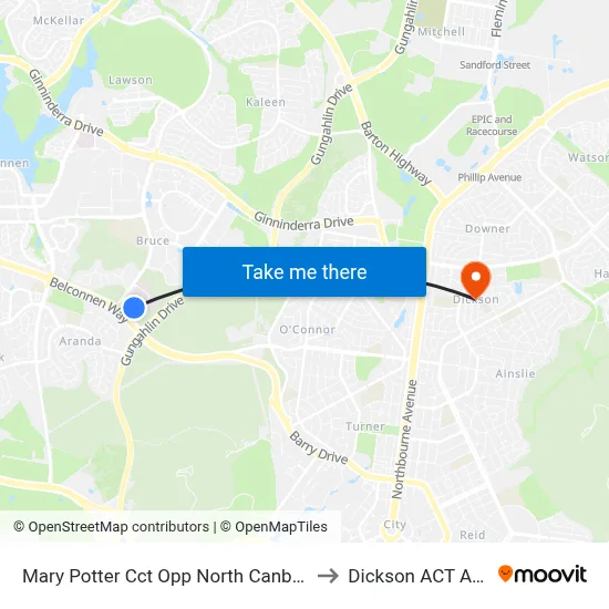 Mary Potter Cct Opp North Canberra Hospital to Dickson ACT Australia map