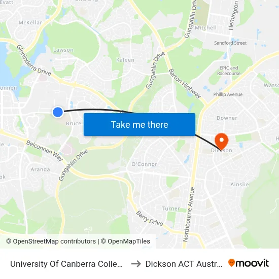 University Of Canberra College St to Dickson ACT Australia map