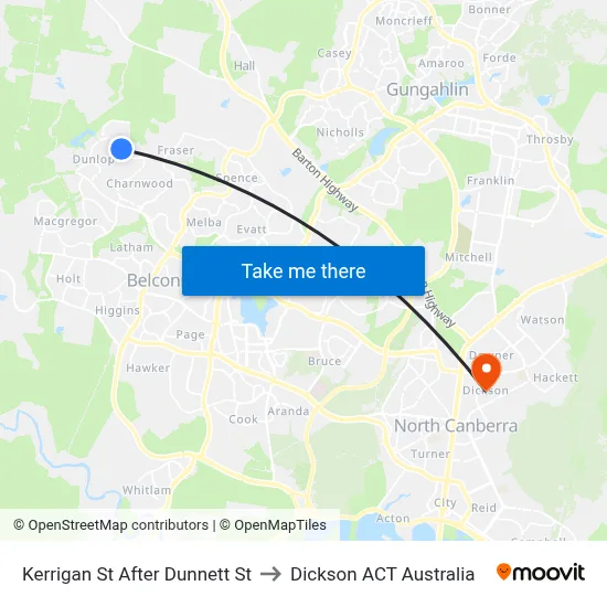 Kerrigan St After Dunnett St to Dickson ACT Australia map