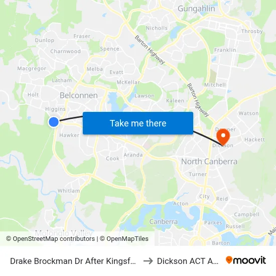 Drake Brockman Dr After Kingsford Smith Dr to Dickson ACT Australia map