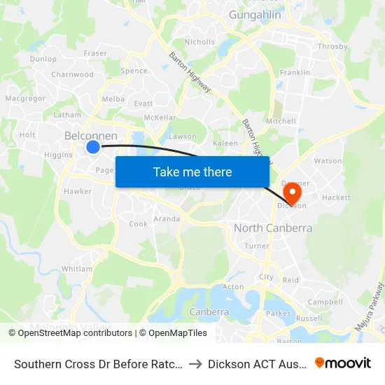 Southern Cross Dr Before Ratcliffe Cr to Dickson ACT Australia map