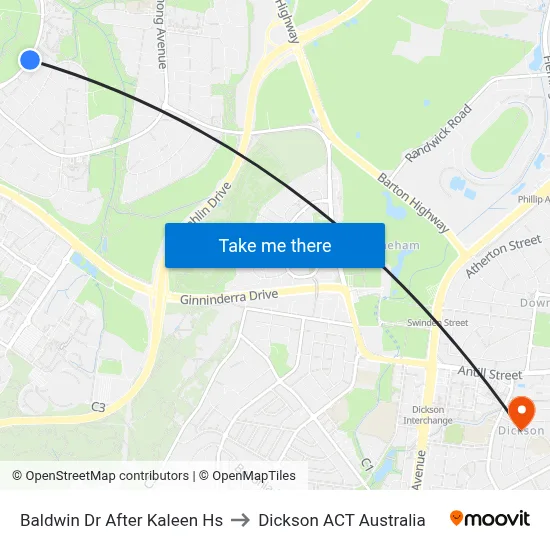 Baldwin Dr After Kaleen Hs to Dickson ACT Australia map