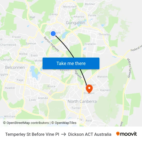 Temperley St Before Vine Pl to Dickson ACT Australia map
