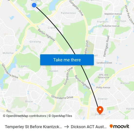 Temperley St Before Krantzcke Cct to Dickson ACT Australia map