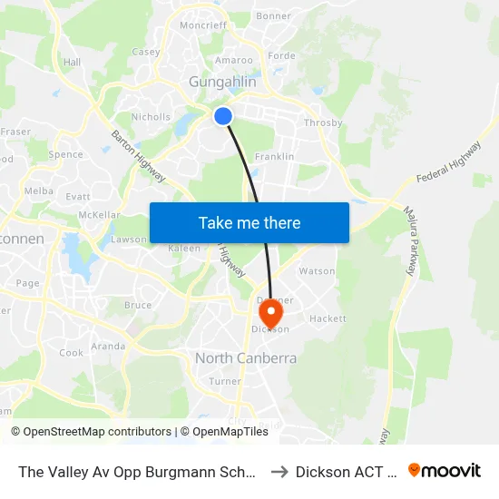 The Valley Av Opp Burgmann School Valley Campus to Dickson ACT Australia map
