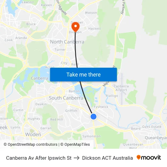 Canberra Av After Ipswich St to Dickson ACT Australia map