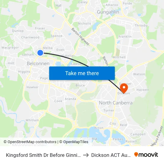 Kingsford Smith Dr Before Ginninderra Dr to Dickson ACT Australia map