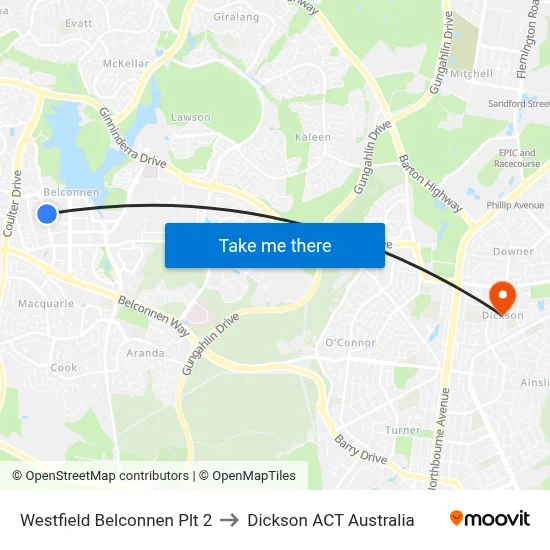 Westfield Belconnen Plt 2 to Dickson ACT Australia map