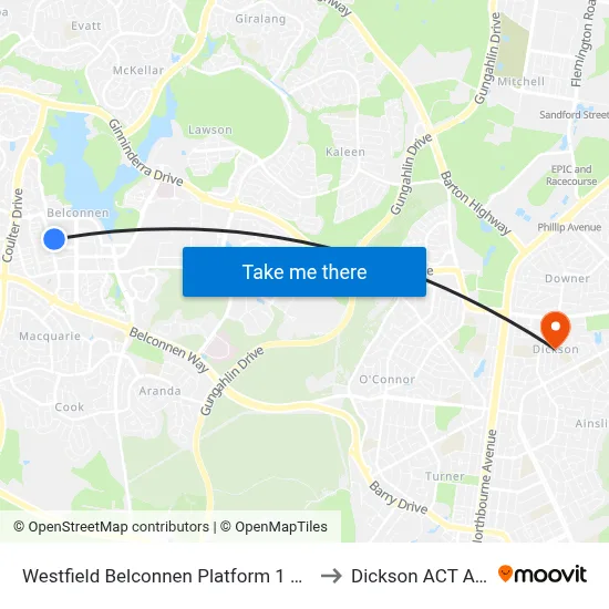 Westfield Belconnen Platform 1 Set Down Only to Dickson ACT Australia map