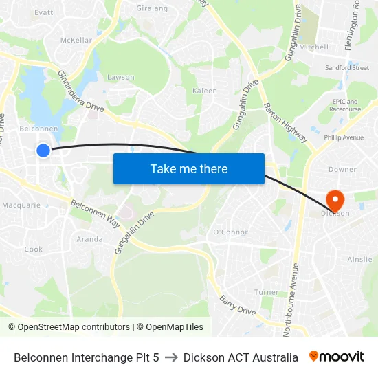 Belconnen Interchange Plt 5 to Dickson ACT Australia map