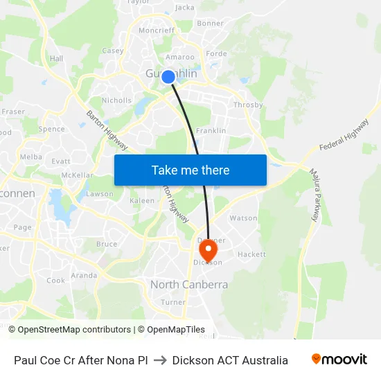 Paul Coe Cr After Nona Pl to Dickson ACT Australia map