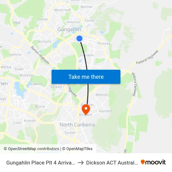 Gungahlin Place Plt 4 Arrivals to Dickson ACT Australia map