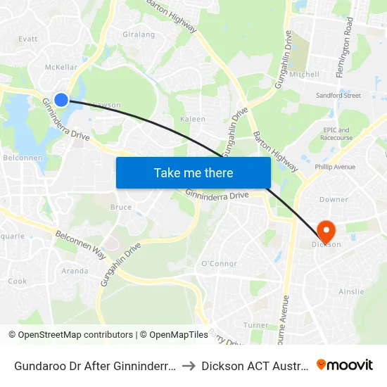 Gundaroo Dr After Ginninderra Dr to Dickson ACT Australia map