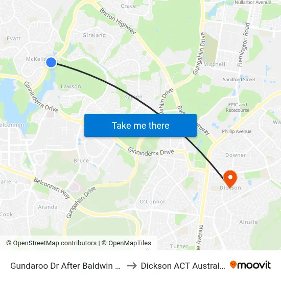 Gundaroo Dr After Baldwin Dr to Dickson ACT Australia map