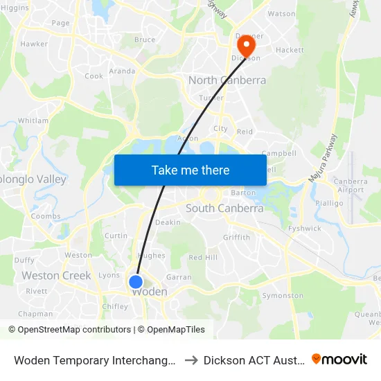 Woden Temporary Interchange Plt 4 to Dickson ACT Australia map